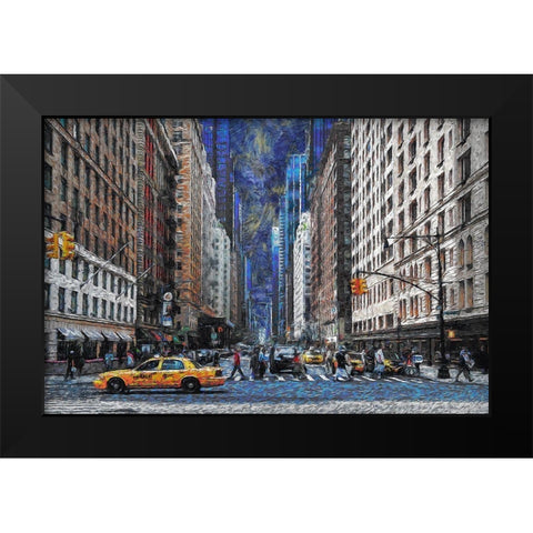 New York Street Traffic Black Modern Wood Framed Art Print by Bolokofsky, Ronald