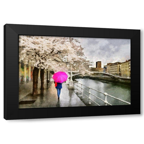 Pink Umbrella Black Modern Wood Framed Art Print with Double Matting by Bolokofsky, Ronald