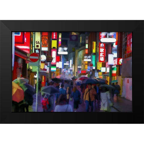 Rainy Night In Tokyo Black Modern Wood Framed Art Print by Bolokofsky, Ronald