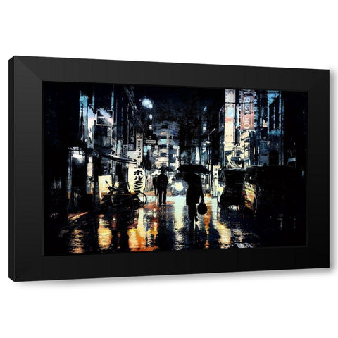 Rainy Streets of Hong Kong Black Modern Wood Framed Art Print with Double Matting by Bolokofsky, Ronald
