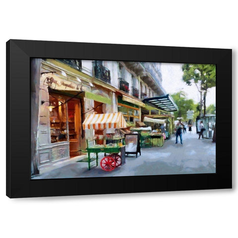 Street Shops in Paris Black Modern Wood Framed Art Print by Bolokofsky, Ronald