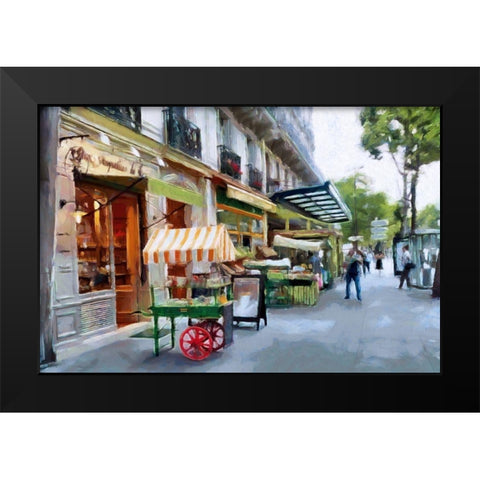 Street Shops in Paris Black Modern Wood Framed Art Print by Bolokofsky, Ronald