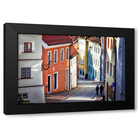 Village Walk Black Modern Wood Framed Art Print by Bolokofsky, Ronald