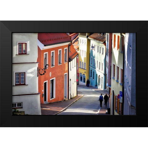 Village Walk Black Modern Wood Framed Art Print by Bolokofsky, Ronald