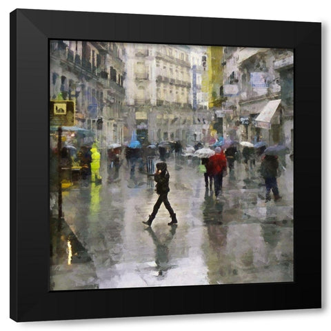 Walking in the Rain Black Modern Wood Framed Art Print by Bolokofsky, Ronald