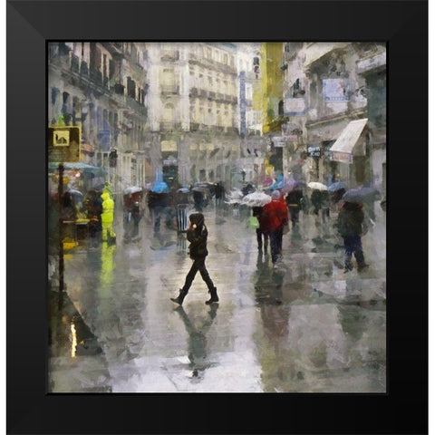 Walking in the Rain Black Modern Wood Framed Art Print by Bolokofsky, Ronald