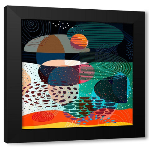 Mid Century Abstract 585 Black Modern Wood Framed Art Print with Double Matting by Bolokofsky, Ronald