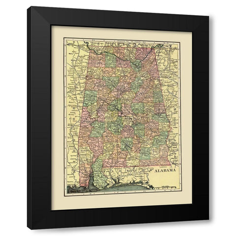 Alabama - Cram 1909 Black Modern Wood Framed Art Print by Cram