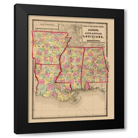 Alabama, Arkansas, Louisiana, Mississippi 1873 Black Modern Wood Framed Art Print by Stedman