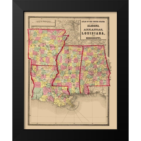 Alabama, Arkansas, Louisiana, Mississippi 1873 Black Modern Wood Framed Art Print by Stedman