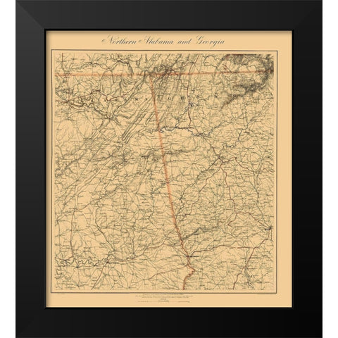 Northern Alabama, Georgia - Krebs 1864 Black Modern Wood Framed Art Print by Krebs