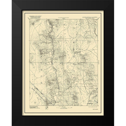 Camp Mohave Arizona Sheet - USGS 1892 Black Modern Wood Framed Art Print by USGS