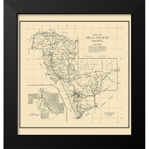 Gila Arizona - Newman 1921 Black Modern Wood Framed Art Print by Newman