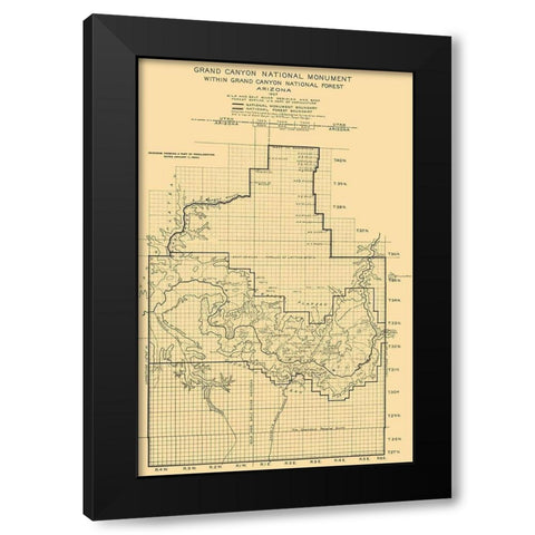 Grand Canyon National Monument Arizona Sheet Black Modern Wood Framed Art Print by USGS