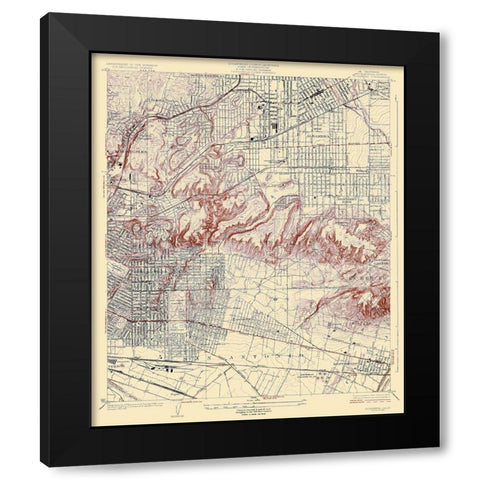 Alhambra California Quad - USGS 1926 Black Modern Wood Framed Art Print with Double Matting by USGS