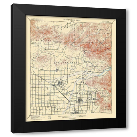 Anaheim California Quad - USGS 1901 Black Modern Wood Framed Art Print with Double Matting by USGS