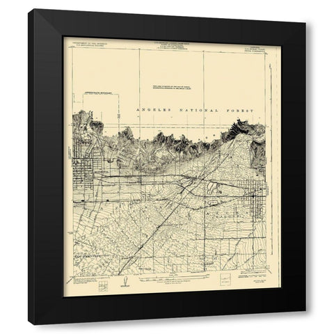 Azusa California Quad - USGS 1928 Black Modern Wood Framed Art Print with Double Matting by USGS
