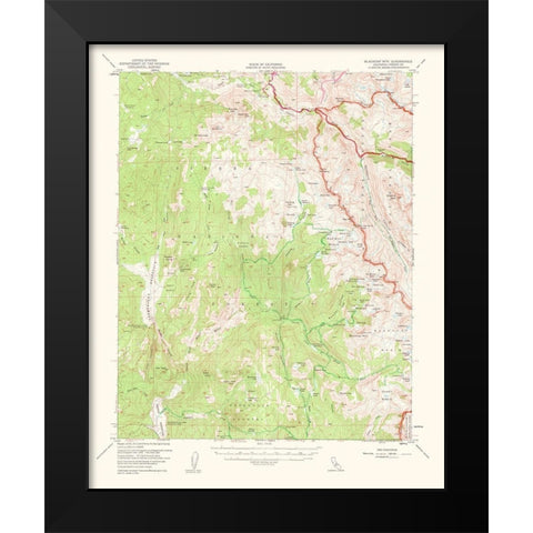 Blackcap Mountain California Quad - USGS 1962 Black Modern Wood Framed Art Print by USGS