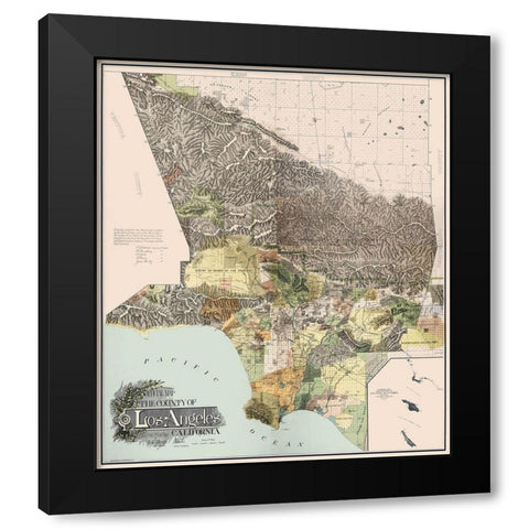 Los Angeles California - Wright 1898 Black Modern Wood Framed Art Print with Double Matting by Wright