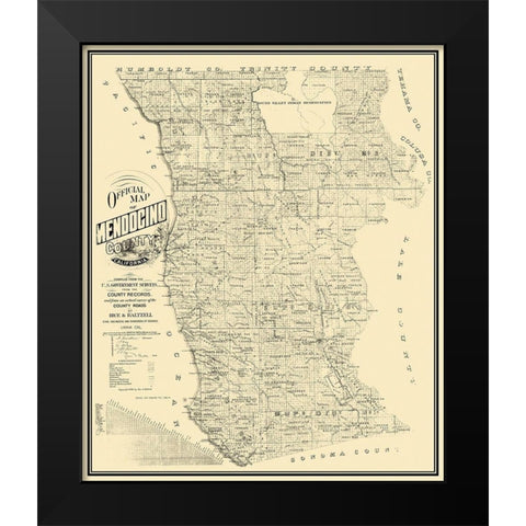 Mendocino California - Rice 1890 Black Modern Wood Framed Art Print by Rice