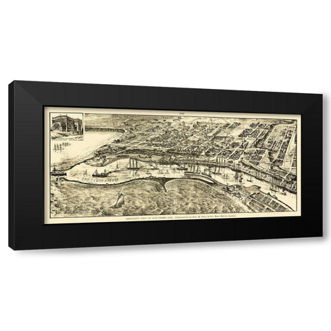San Pedro California - Peck 1905 Black Modern Wood Framed Art Print by Peck