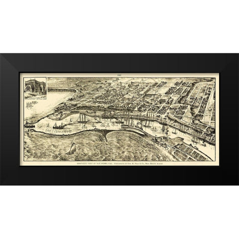 San Pedro California - Peck 1905 Black Modern Wood Framed Art Print by Peck