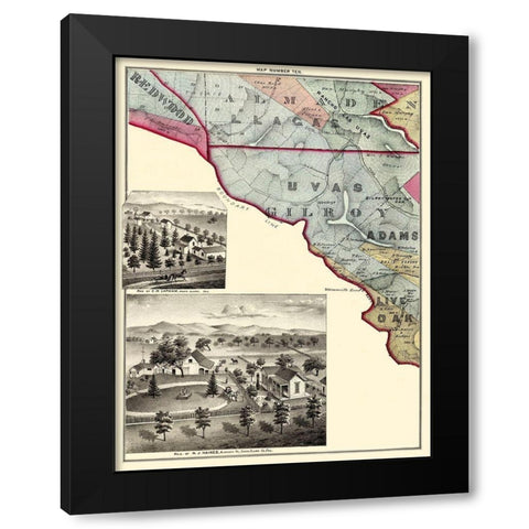 Santa Clara California Landowner - Thomas 1876 Black Modern Wood Framed Art Print with Double Matting by Thomas