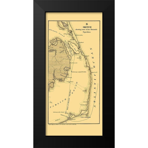 Burnside Expedition Route North Carolina Black Modern Wood Framed Art Print by Foster