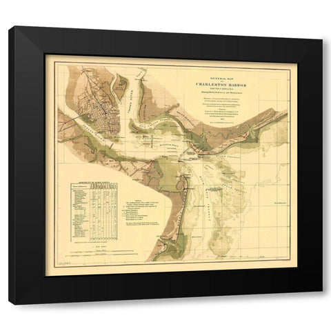 Charleston Harbor South Carolina - Krebs 1865 Black Modern Wood Framed Art Print by Krebs