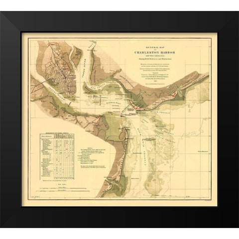 Charleston Harbor South Carolina - Krebs 1865 Black Modern Wood Framed Art Print by Krebs