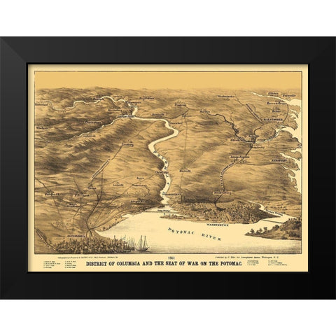 District of Columbia Seat of War On Potomac Black Modern Wood Framed Art Print by Bohn