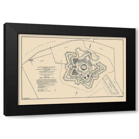 Fort Jackson Louisiana - Bache 1862 Black Modern Wood Framed Art Print by Bache