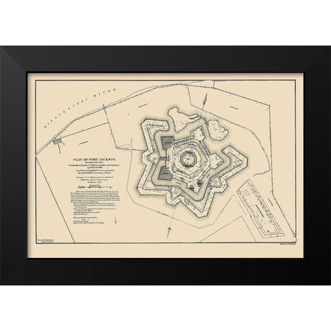 Fort Jackson Louisiana - Bache 1862 Black Modern Wood Framed Art Print by Bache