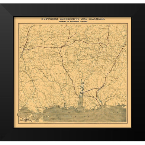 Southern Mississippi Alabama Approaches Mobile Black Modern Wood Framed Art Print by Bache