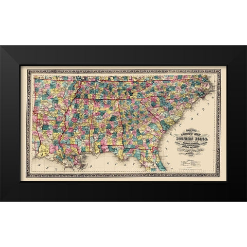 Southern States Railway County - Mendenhall 1864 Black Modern Wood Framed Art Print by Mendenhall