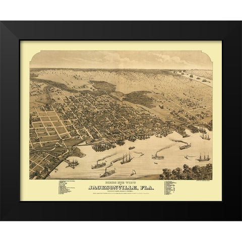 Jacksonville Florida - Alvord 1876 Black Modern Wood Framed Art Print by Alvord