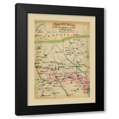Georgia Shermans March - Poe 1864 Black Modern Wood Framed Art Print by Poe