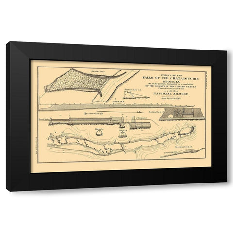 Chattahoochee Falls Armory Georgia - Bowen 1827 Black Modern Wood Framed Art Print by Bowen