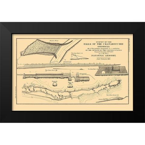 Chattahoochee Falls Armory Georgia - Bowen 1827 Black Modern Wood Framed Art Print by Bowen