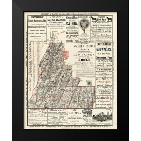 Walker County Georgia - Street 1893 Black Modern Wood Framed Art Print by Street