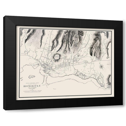 Honolulu Hawaii - Wall 1887 Black Modern Wood Framed Art Print by Wall