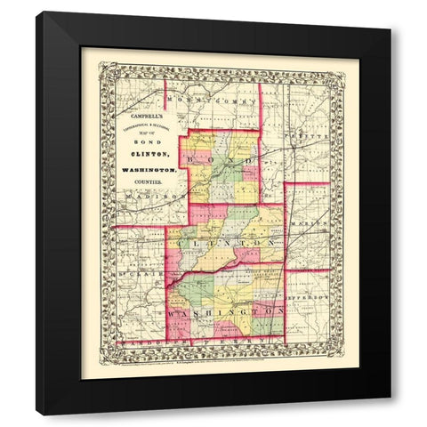 Bond Clinton Washington Illinois - Cambell 1870 Black Modern Wood Framed Art Print with Double Matting by Cambell