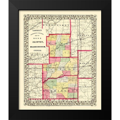 Bond Clinton Washington Illinois - Cambell 1870 Black Modern Wood Framed Art Print by Cambell