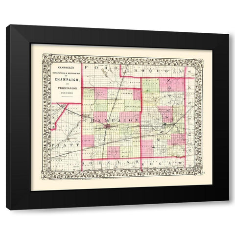 Champaign Vermillion Illinois - Campbell 1850 Black Modern Wood Framed Art Print by Campbell