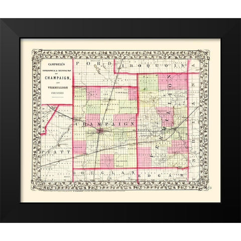 Champaign Vermillion Illinois - Campbell 1850 Black Modern Wood Framed Art Print by Campbell