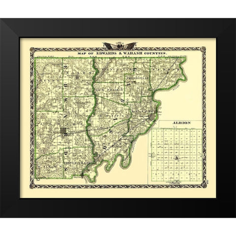 Edwards  Wabash Illinois Landowner - Warner 1870 Black Modern Wood Framed Art Print by Warner