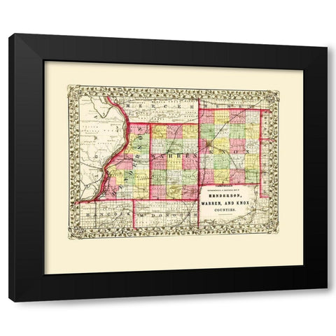 Henderson Warren Knox Illinois - Cambell 1870 Black Modern Wood Framed Art Print with Double Matting by Cambell