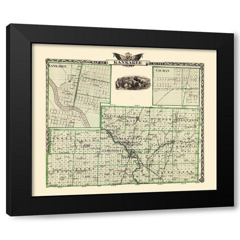 Kankakee Illinois Landowner - Warner 1876 Black Modern Wood Framed Art Print by Warner
