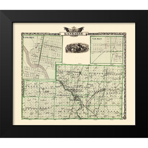 Kankakee Illinois Landowner - Warner 1876 Black Modern Wood Framed Art Print by Warner