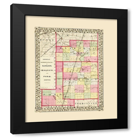 Kankee Iroquois Ford Illinois - Cambell 1870 Black Modern Wood Framed Art Print with Double Matting by Cambell